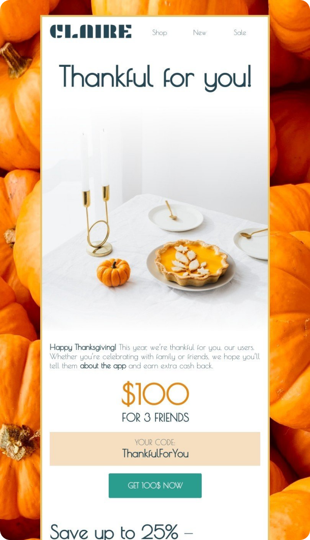 Thanksgiving Day Email Template for Fashion industry