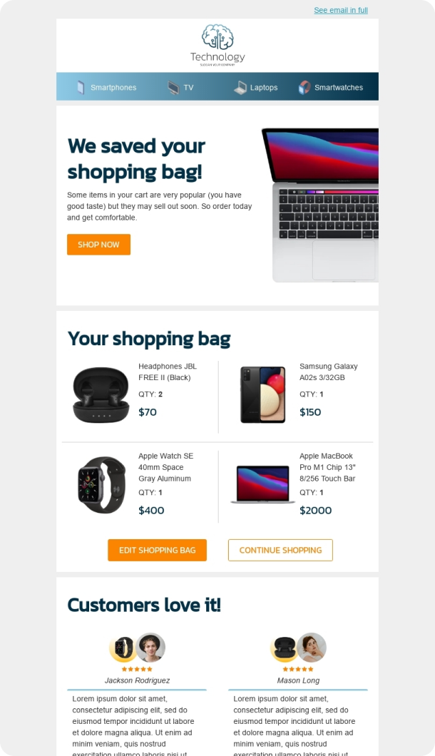 Retargeting Email Template for Gadgets industry